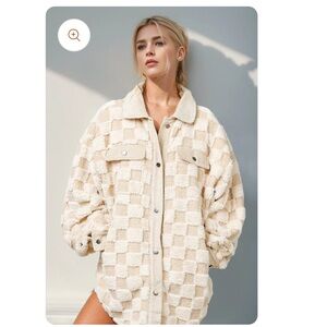 Cream Checkered Teddy Jacket